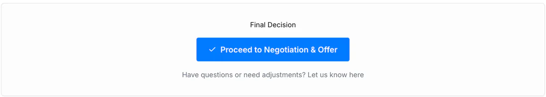 Final decision, with the button Proceed to Negotiation and Offer